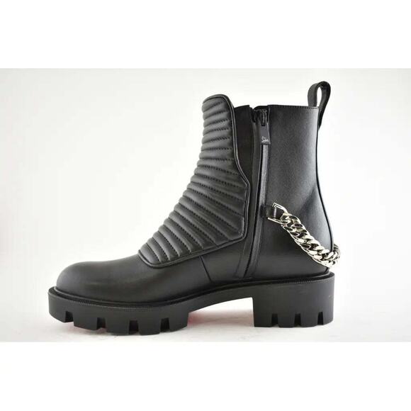 Christian Louboutin Maddic Max Flat Calf Black Silver Chain Combat Ankle Boot 36 - Picture 7 of 10